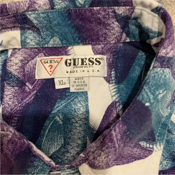 Vintage Guess Mens All Over Fish Print Cotton Short Sleeve Button Shirt XL USA - Picture 6 of 7